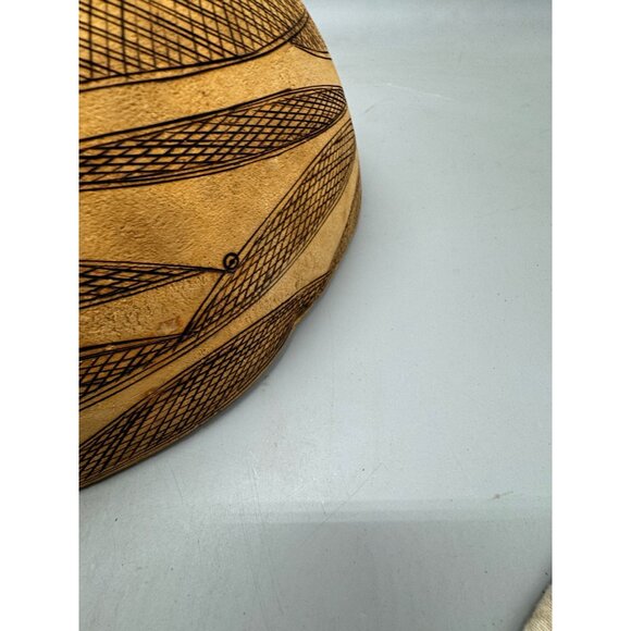 Handcrafted Gourd large Bowl With Intricate Black Geometric Designs 12x10" READ - Picture 12 of 12
